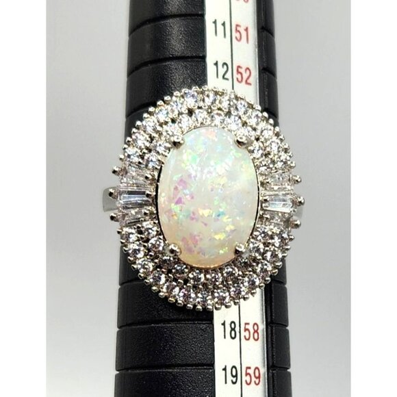 Silver Tone Faux Opal Ring - Size 7 - Picture 6 of 6